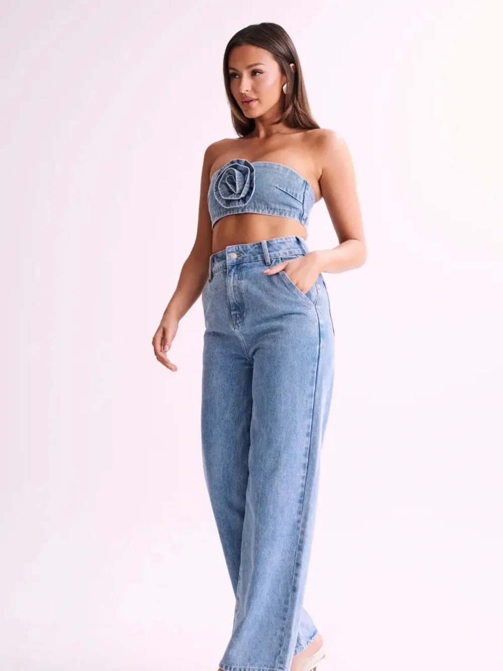 NWT Meshki Samantha Rose Denim Bandeau - Mid Blue Top Size XS